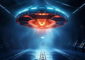 Galactic Encounter Realistic Spaceship in an Empty Dark Room photo