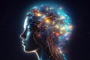 Unlocking the Mysteries of the Mind Exploring the Connection Between Meditation, Esotericism, and the Glowing Neurons of the Brain, AI Generated photo