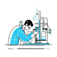 A scientist observing a reaction in a laboratory test tube, vector illustration