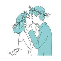 A couple kissing under a sprig of mistletoe at a Christmas party. vector