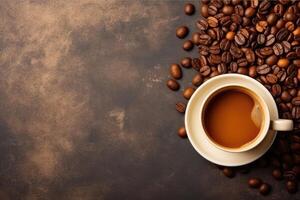 Cup of coffee and coffee beans created with Generative Al technology photo