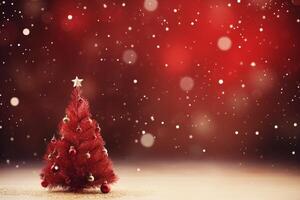 Christmas Splendor Xmas Tree and Bokeh Lights on Red Canvas Background AI Generated photo