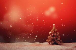 Christmas Splendor Xmas Tree and Bokeh Lights on Red Canvas Background AI Generated photo