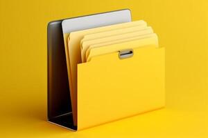 Yellow background with laptop file folder, photo