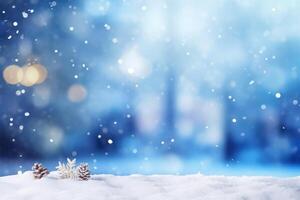 Winter Wonderland Christmas Snow Background with Blurred Bokeh AI Generated photo