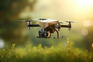 Futuristic Drone Delivery Revolutionizing Business Air Transportation with Unmanned Aircraft Robots, package flying through the air off a drone photo