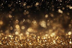 Abstract Glittering Lights Background Gold and Black De Focused Banner photo