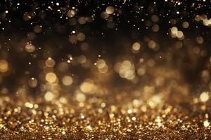 Abstract Glittering Lights Background Gold and Black De Focused Banner Generative AI photo