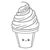 cartoon cupcake with beautiful winding scoops, vector illustration line art