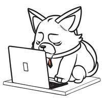 TIRED BUSY BUSINESS DOG, vector illustration line art