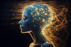 Unlocking the Mysteries of the Mind Exploring the Connection Between Meditation, Esotericism, and the Glowing Neurons of the Brain, AI Generated photo