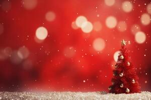 Christmas Splendor Xmas Tree and Bokeh Lights on Red Canvas Background AI Generated photo