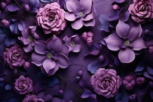 Dark purple flowers created with Generative Al technology photo