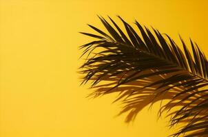 The shadow of a palm tree on a yellow background. Generative AI photo