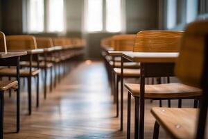 Educational Environment - School Desks and Chairs for Student Success - Generative AI photo