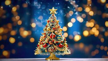 Colorful Christmas Tree with Festive Ornaments - Generative AI photo