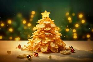 caprichoso decorado con chips Navidad árbol - un festivo banquete para el ojos - generativo ai foto