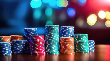 Stacks of Casino Chips - Exciting Moments at the Casino - Generative AI photo