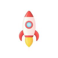 3d rocket or spaceship icon in cartoon style. startup or business start concept. vector minimalistic illustration isolated on white background.