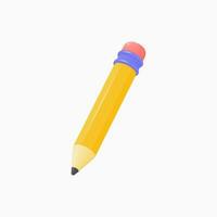 3d yellow pencil with a pink eraser in a realistic style. voluminous pencil for drawing and writing. creativity concept. vector illustration isolated on white background.