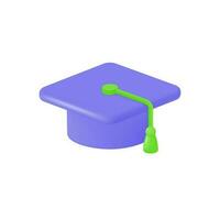 3d college cap icon in cartoon style. the concept of getting education, university, getting diplomas. vector illustration isolated on white background.