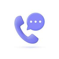 3d retro telephone receiver and speech bubble icon with three dots inside. the concept of a conversation, technical support, help or communication. vector illustration isolated on a white background.