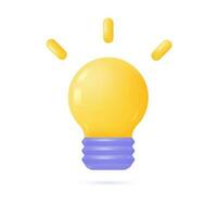 3D glowing light bulb icon in a minimalistic cartoon style. the concept of a new idea, business or found solution to a problem. vector illustration isolated on belmo background