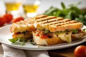 Delicious Cheese Panini on a White Plate - photo