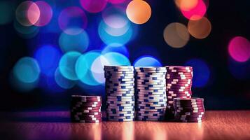 casino chip pilas en borroso antecedentes - fortuna y emoción - generativo ai foto