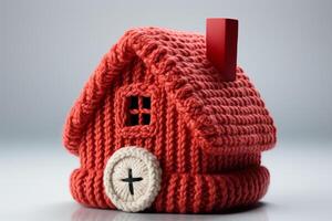 Symbolic insulation house with red bonnet signifies office comfort AI Generated photo