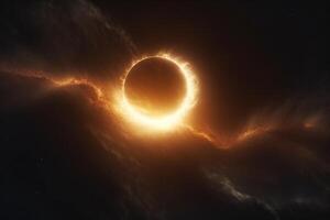 Celestial spectacle, Solar eclipse veiled by ethereal clouds and sun flare photo