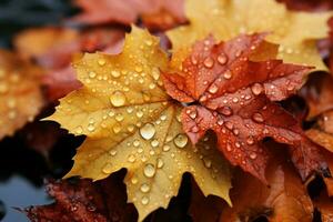 de otoño belleza se despliega como arce hojas en amarillo y rojo descender ai generado foto