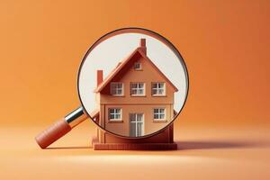Magnifying glass reveals house model, symbolizing real estate exploration AI Generated photo