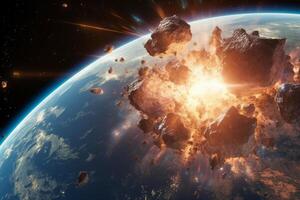 Cataclysmic collision, Meteorite strikes Earth, altering its very foundation AI Generated photo