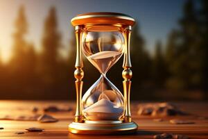 Passing time depicted by sand in hourglass, countdown to deadline photo