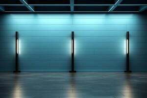 Gray-blue wall with stylish lateral lighting columns for minimalistic product presentations AI Generated photo