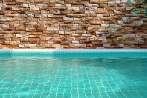 Scenic swimming pool harmonizing with a beautiful brick wall AI Generated photo