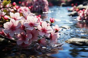 A blossoming paradise unveils its splendor in the spring landscape AI Generated photo