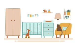 Crib and changing table in the nursery vector