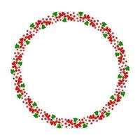 Round frame of red currant berries with green leaves. The concept of healthy eating. Ripe berries. Fruit picking. Vector illustration in a flat style.