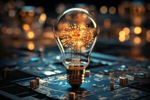 Collaborative innovation, Light bulb and gears sparking ingenious ideas AI Generated photo