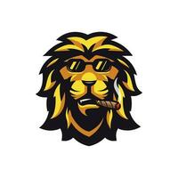 Lion Smoking Mascot Logo Design Illustration Vector