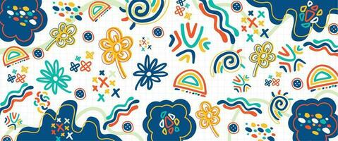 Abstract doodle art background with vibrant colors. Hand-drawn style pattern designs illustration vector