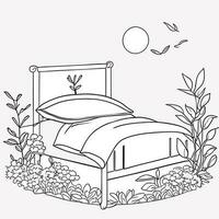 adult bed, vector illustration line art