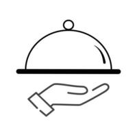 Waiter with food tray icon in linear, outline icon isolated on white background, Vector illustration.