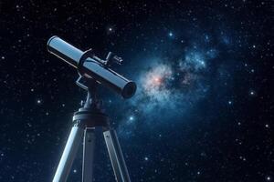 Unfathomable depths of space embraced by the telescope's enchanting silhouette AI Generated photo