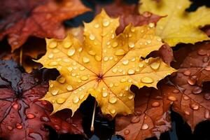 de otoño belleza se despliega como arce hojas en amarillo y rojo descender ai generado foto