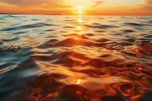 Vibrant orange sun creates captivating reflections on water and horizon AI Generated photo