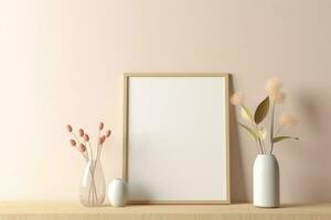 3D-rendered room featuring a home mockup frame in light pastel colors AI Generated photo