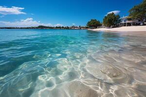 Tranquil beach paradise, panoramic Maldives landscape, perfect for a luxury vacation AI Generated photo